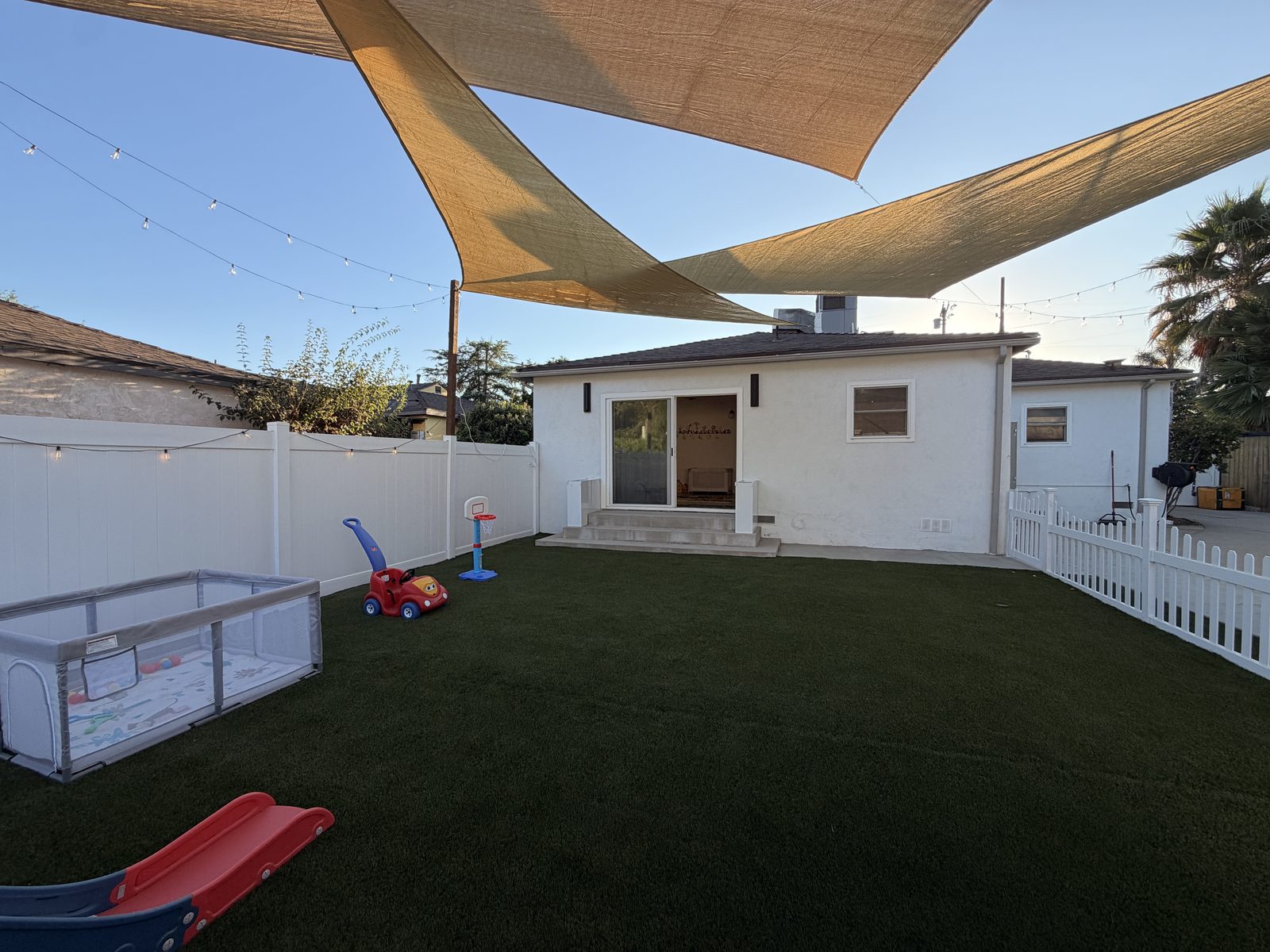 Under the shade sails